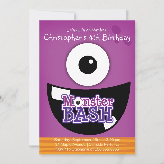 Niedliches Monster Bash Geburtstagsparty Einladung (Vorderseite)