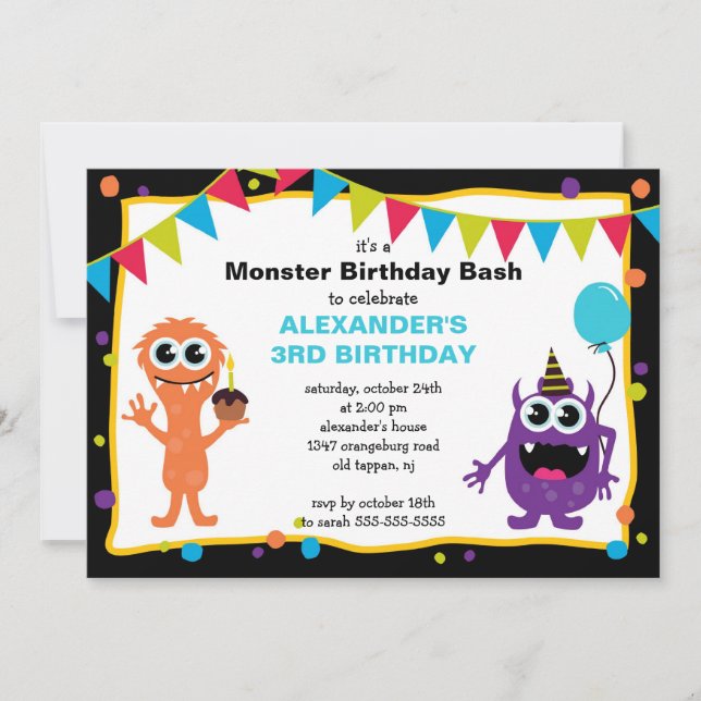 NIEDLICHES Monster Bash Geburtstagsparty Einladung (Vorderseite)