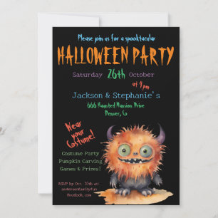 Niedliches Monster-Bash-Halloween-Kostüm-Party Einladung
