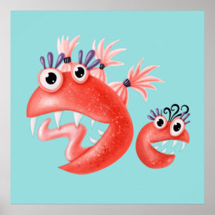 Niedliches Monster Crazy Funny Funny Kids Poster