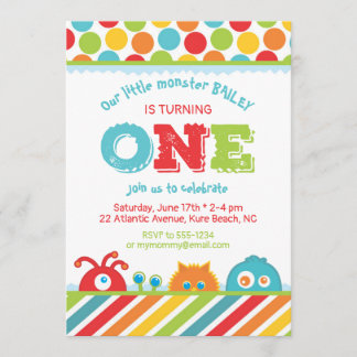 Niedliches Monster erster Geburtstag Einladung