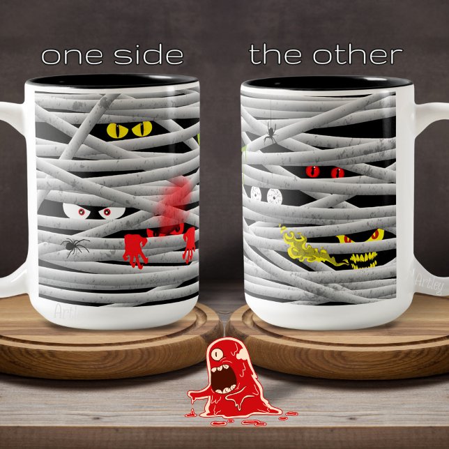 Niedliches Monster Eyes Mummy Halloween Zweifarbige Tasse (Von Creator hochgeladen)