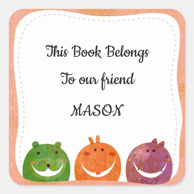 Niedliches Monster fügen Sie Ihrem Buchzeichen Ihr Quadratischer Aufkleber (Vorderseite)