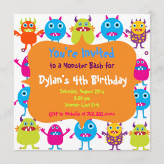 Niedliches Monster Geburtstagsparty Einladung Vorl