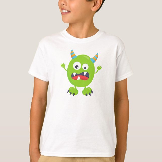 Niedliches Monster, grünes Monster, lustiges Monst T-Shirt (Vorderseite)