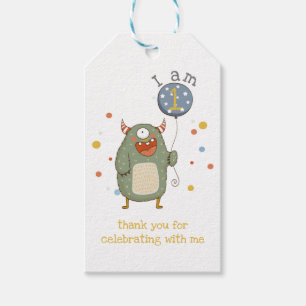 Niedliches Monster mit Ballon zum Geburtstag Geschenkanhänger