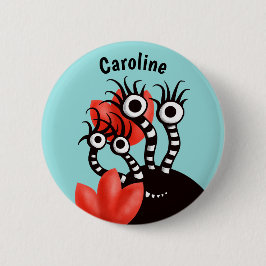 Niedliches Monster mit vier Augen Abstrakten Tulpe Button