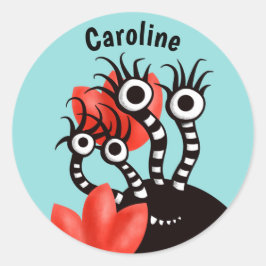 Niedliches Monster mit vier Augen Abstrakten Tulpe Runder Aufkleber