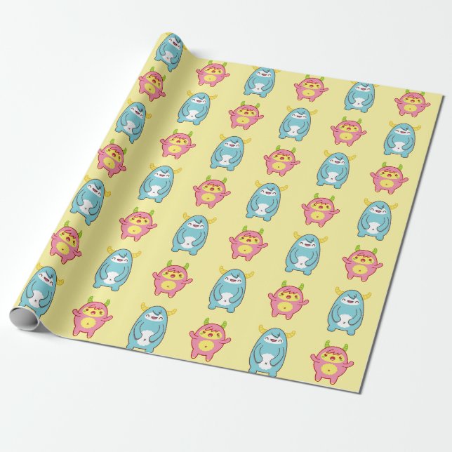 Niedliches Monster-Musterpapier Geschenkpapier (Ungerollt)