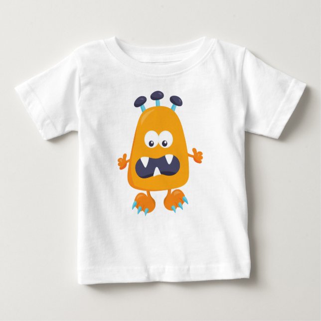 Niedliches Monster, orangefarbenes Monster, Hörner Baby T-shirt (Vorderseite)