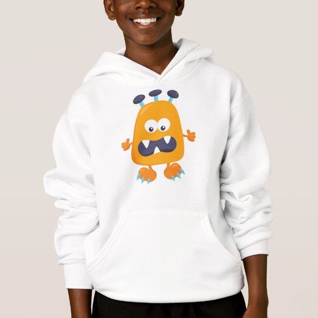 Niedliches Monster, orangefarbenes Monster, Hörner Hoodie (Vorderseite)