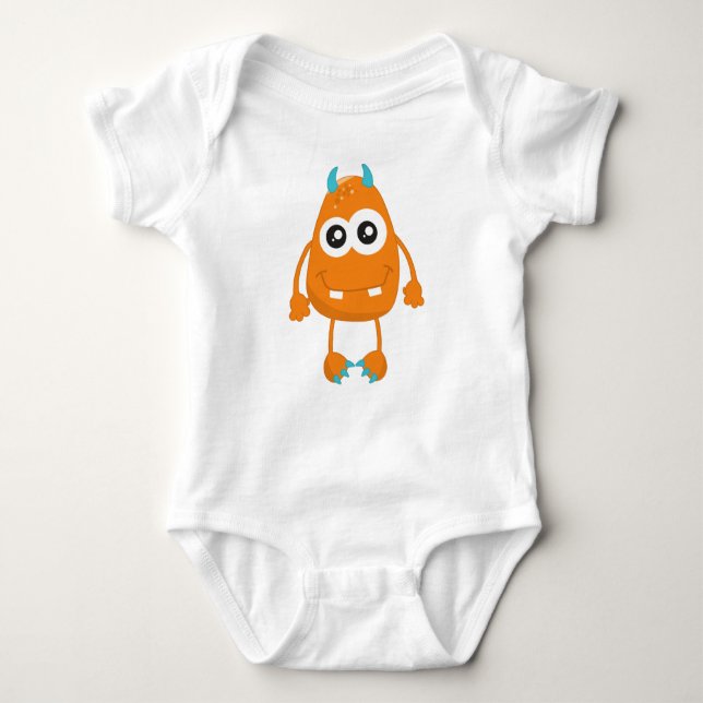 Niedliches Monster, orangefarbenes Monster, lustig Baby Strampler (Vorderseite)