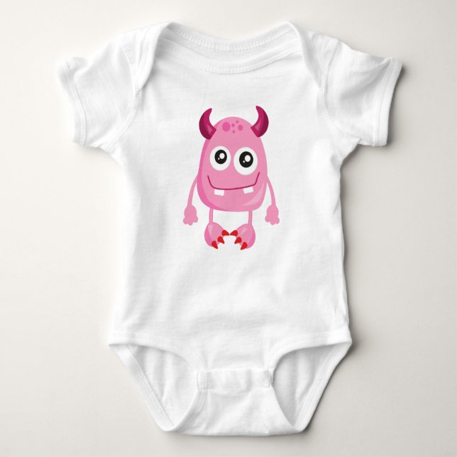 Niedliches Monster, rosa Monster, Witziges Monster Baby Strampler (Vorderseite)
