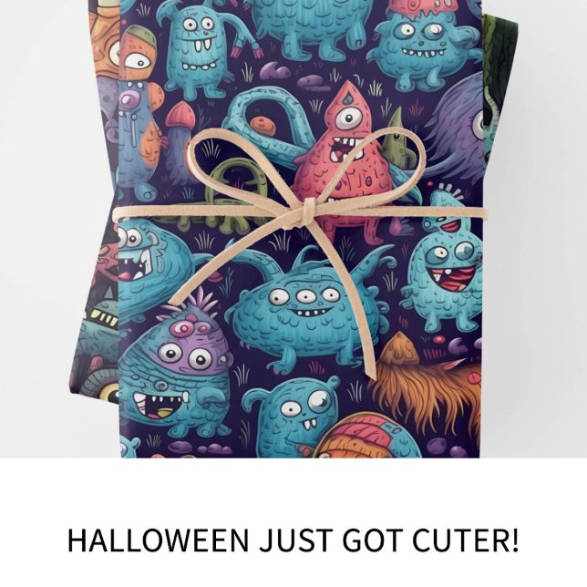 Niedliches Monster, Spaß und farbiges Halloween Geschenkpapier Set (Von Creator hochgeladen)