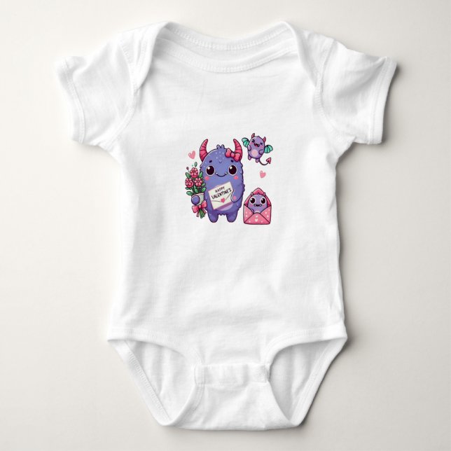 Niedliches Monster Valentinstag Baby Strampler (Vorderseite)