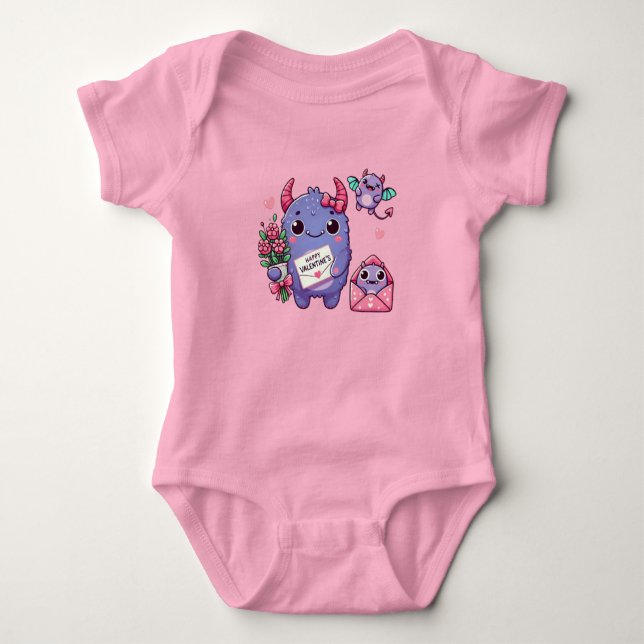 Niedliches Monster Valentinstag Baby Strampler (Vorderseite)