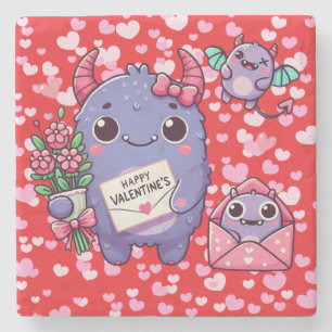 Niedliches Monster Valentinstag Steinuntersetzer