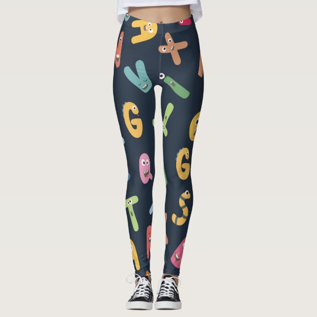 Niedliches Monsteralphabet Leggings (Vorderseite)
