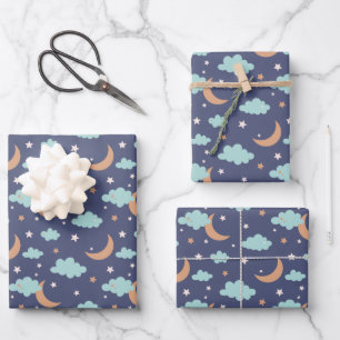 Niedliches Moon Star Cloud-Muster Geschenkpapier Set