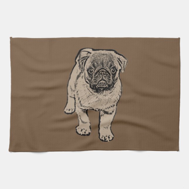 Niedliches Mops-Küchen-Tuch - Brown Handtuch (Horizontal)