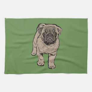 Niedliches Mops-Küchen-Tuch -grün Geschirrtuch