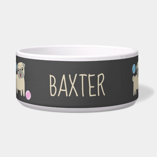 Niedliches Mops- und Balls-Muster Personalisiert Napf (Vorderseite)