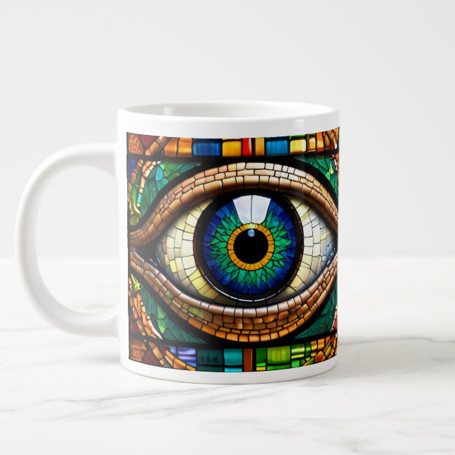 Niedliches Mosaikglas Eye Design Blue & Grüntöne Jumbo-Tasse (Links)