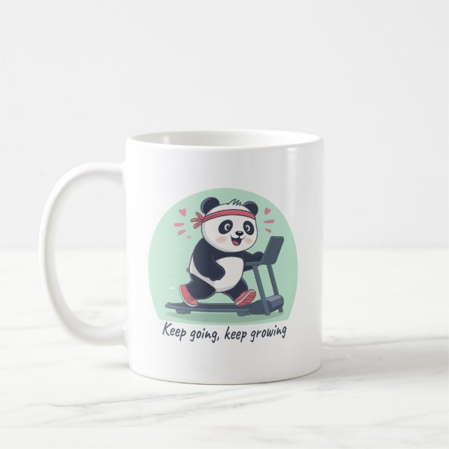 Niedliches Motivierend Panda auf Treadmill Kaffeetasse (Links)