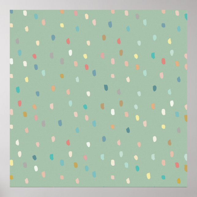 Niedliches Multicolor Dotty-Muster auf Sage Green Poster (Vorne)
