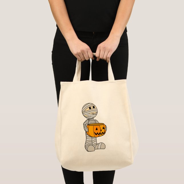 Niedliches Mummy mit Jack-o-Lantern Tragetasche (Vorderseite (Produkt))