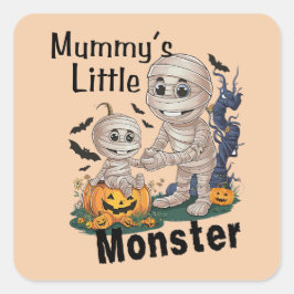 Niedliches Mummy's Little Monster Funny Halloween  Quadratischer Aufkleber