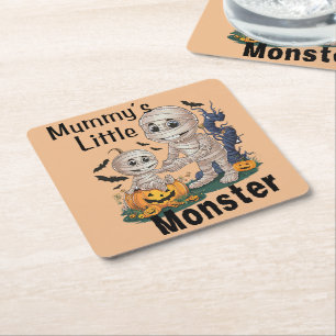 Niedliches Mummy's Little Monster Funny Halloween Rechteckiger Pappuntersetzer