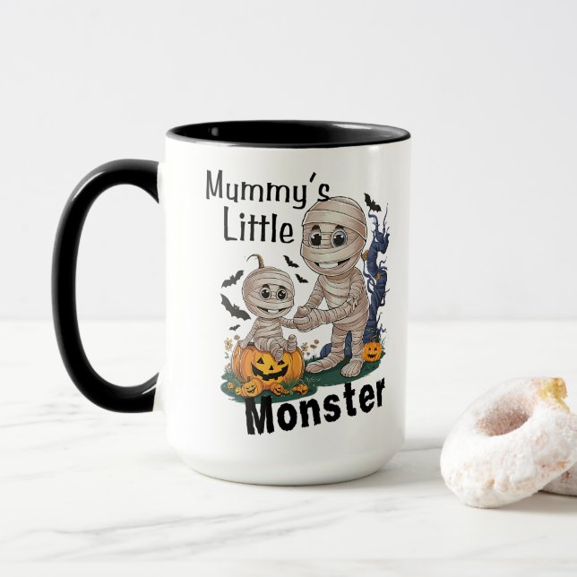 Niedliches Mummy's Little Monster Funny Halloween  Tasse (Mit Donut)
