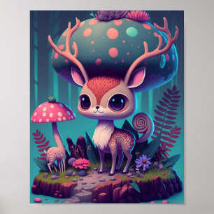 Niedliches Mushroom Deer Fantasy Art Poster