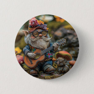 Niedliches musikalisches Gnome, das Gitarre spielt Button