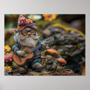 Niedliches musikalisches Gnome, das Gitarre spielt Poster