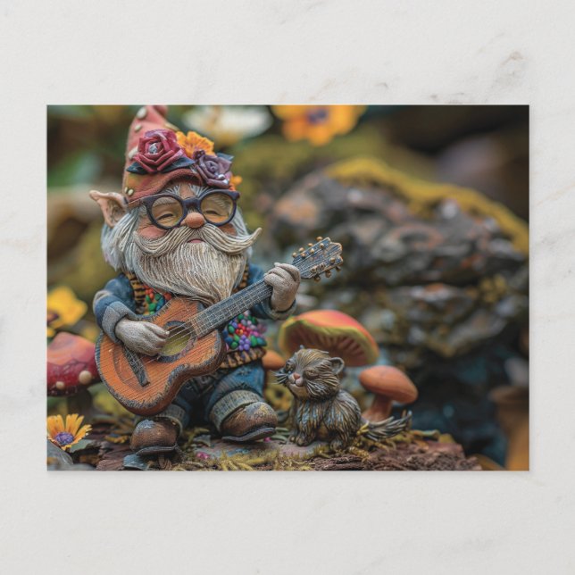 Niedliches musikalisches Gnome, das Gitarre spielt Postkarte (Vorderseite)