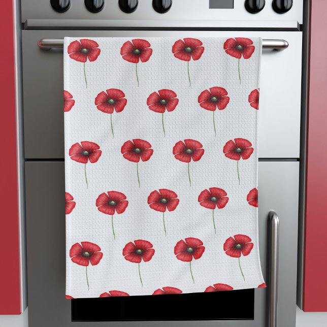 Niedliches Muster der Blume Red Poppe auf Weiß Geschirrtuch (A cute poppy pattern kitchen towel that will look fabulous in your kitchen. )