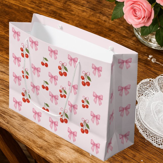 Niedliches Muster der Wasserfarbe Bow Coquette Große Geschenktüte (Cute Watercolor Cherry Bow Coquette Pattern Large Gift Bag)