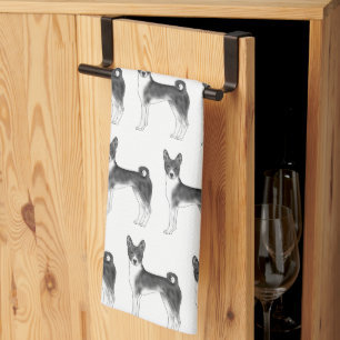 Niedliches Muster eines Basenji-Hundes in Schwarz/ Geschirrtuch