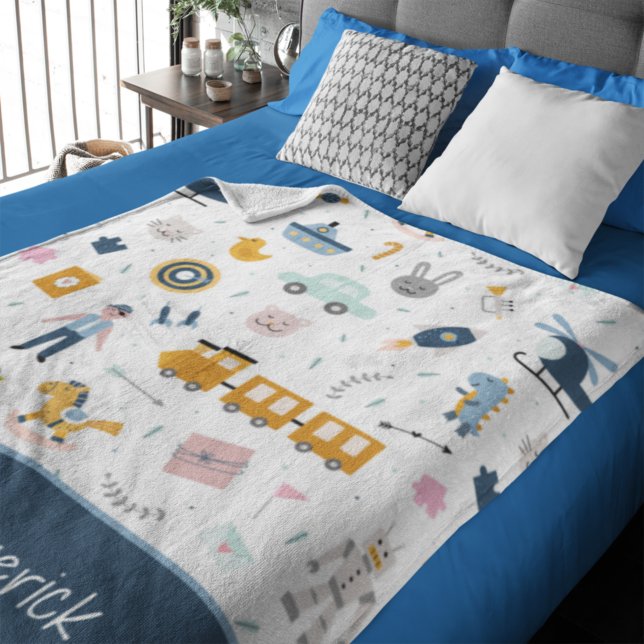 Niedliches Muster Foto und Name Boy Blue Fleecedecke (Von Creator hochgeladen)