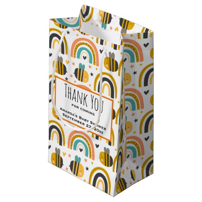 Niedliches Muster für Hummeln und Regenbogen Viele Kleine Geschenktüte (Vorderseite Schrägansicht)
