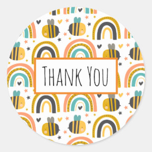 Niedliches Muster für Hummeln und Regenbogen Viele Runder Aufkleber