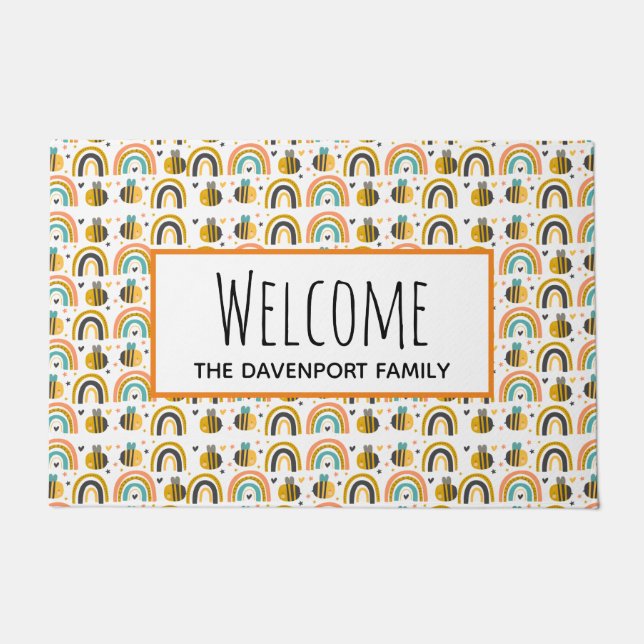 Niedliches Muster für Hummeln und Regenbogen Willk Fußmatte (Vorderseite)