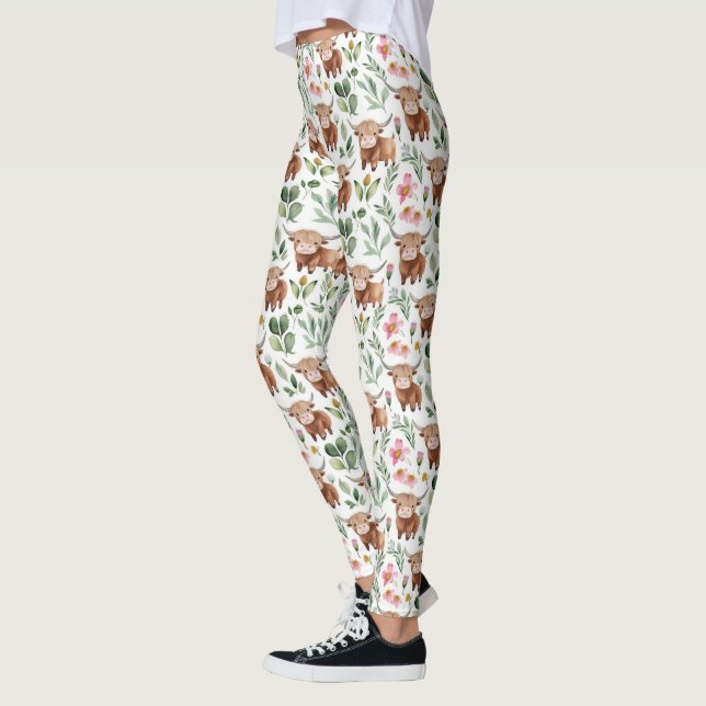 Niedliches Muster für Kühe und rosa Blume Leggings (Links)