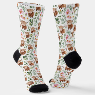 Niedliches Muster für Kühe und rosa Blume Socken