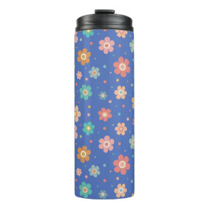 Niedliches Muster für mehrfarbige Blume auf blau Thermosbecher