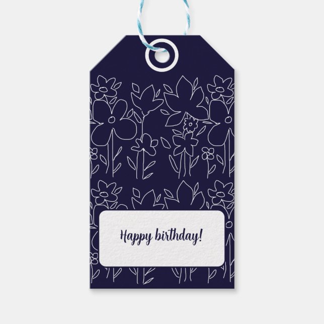 Niedliches Muster für weiße Wildblumen Mit Monogra Geschenkanhänger (Vorderseite)