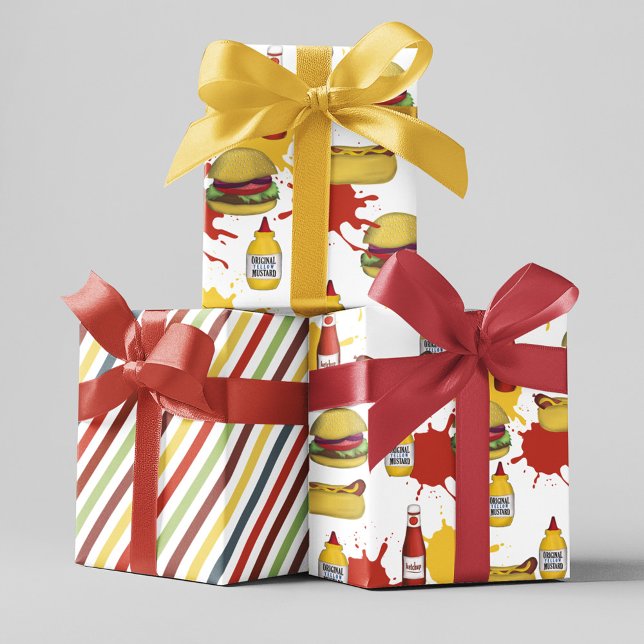 Niedliches Muster Hamburger und Hotdogs Geschenkpapier Set (Cute Whimsical Hamburger and hotdog pattern wrapping paper. )
