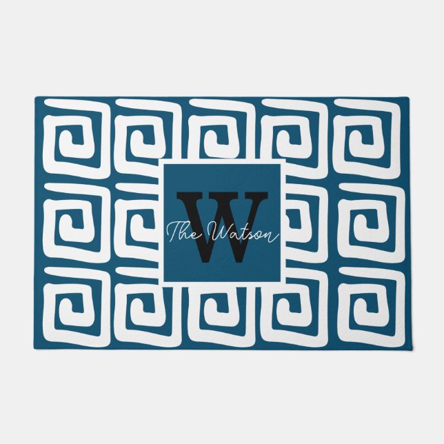 Niedliches Muster marineblau graue Schlüsselmonogr Fußmatte (Vorderseite)